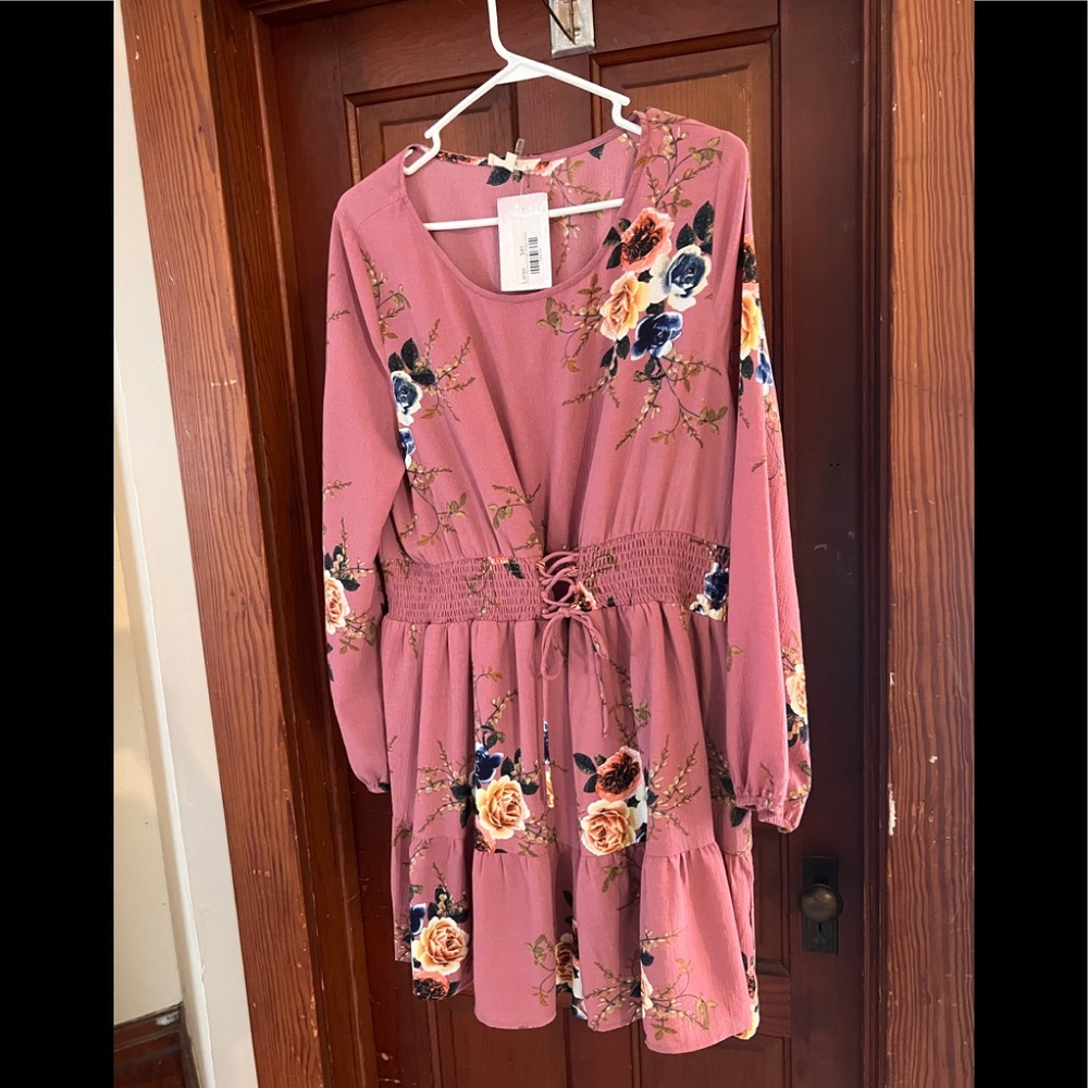 Entro pink floral corset waist dress size large